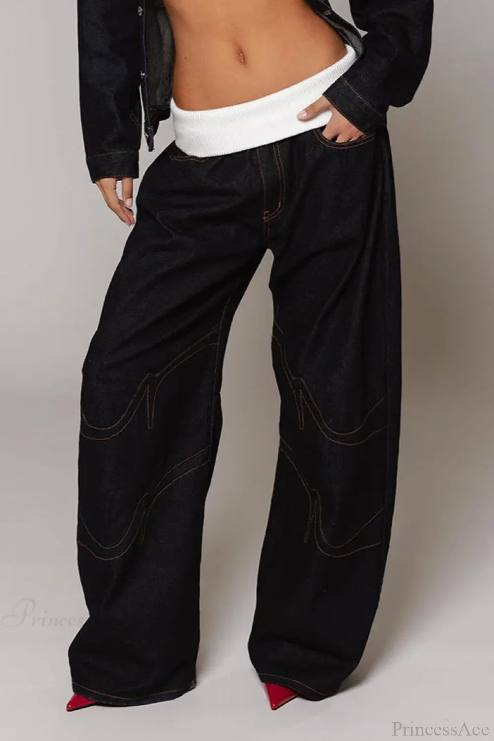 Washed Distressed Sporty Waist Wide Leg Jeans image 7