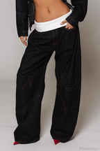 Washed Distressed Sporty Waist Wide Leg Jeans image 7
