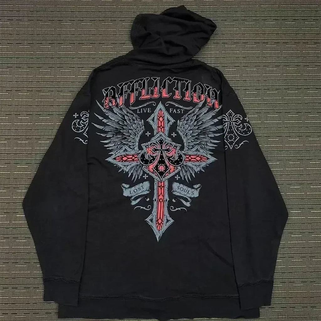 Washed Gothic Letter Zipper Hoodie image 14