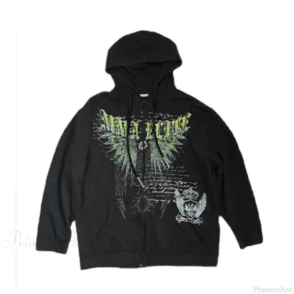Washed Gothic Letter Zipper Hoodie image 15