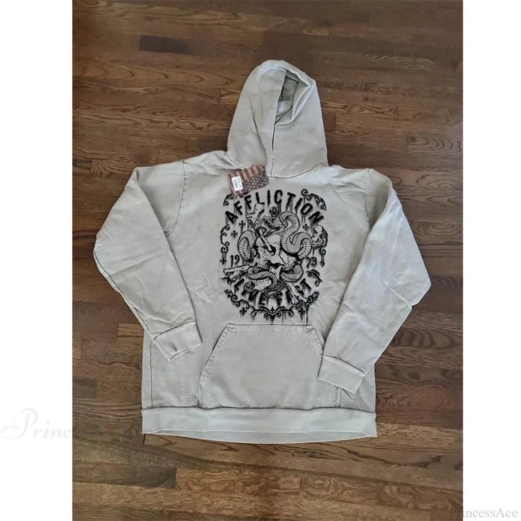 Washed Gothic Letter Zipper Hoodie image 9