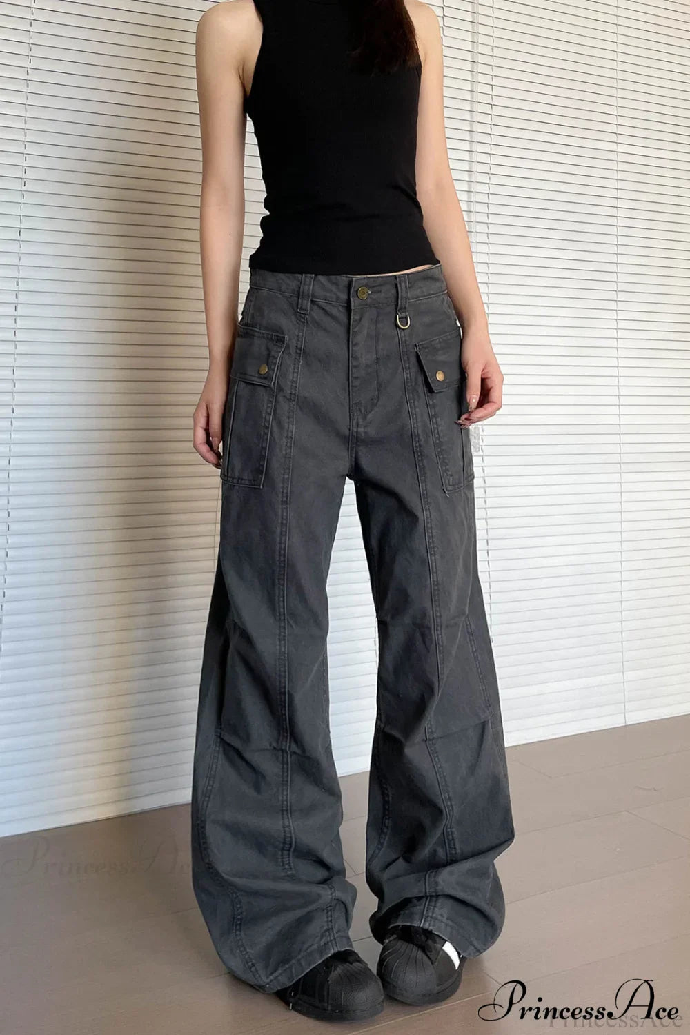 Washed Multi Pocket Flared Cargo Pants image 4