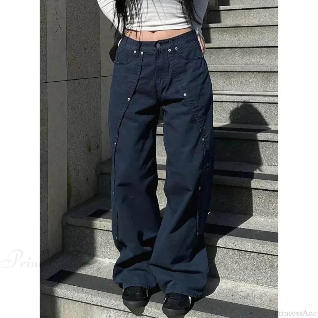 Washed Patchwork Y2K Women Jeans Pants image 1