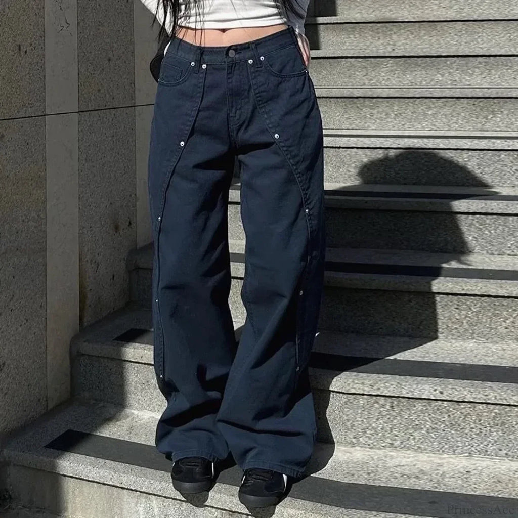 Washed Patchwork Y2K Women Jeans Pants image 6