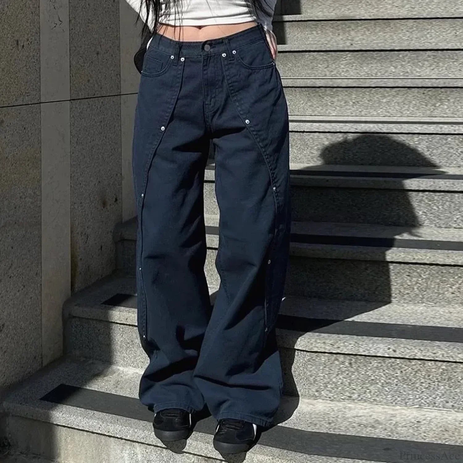 Washed Patchwork Y2K Women Jeans Pants image 6