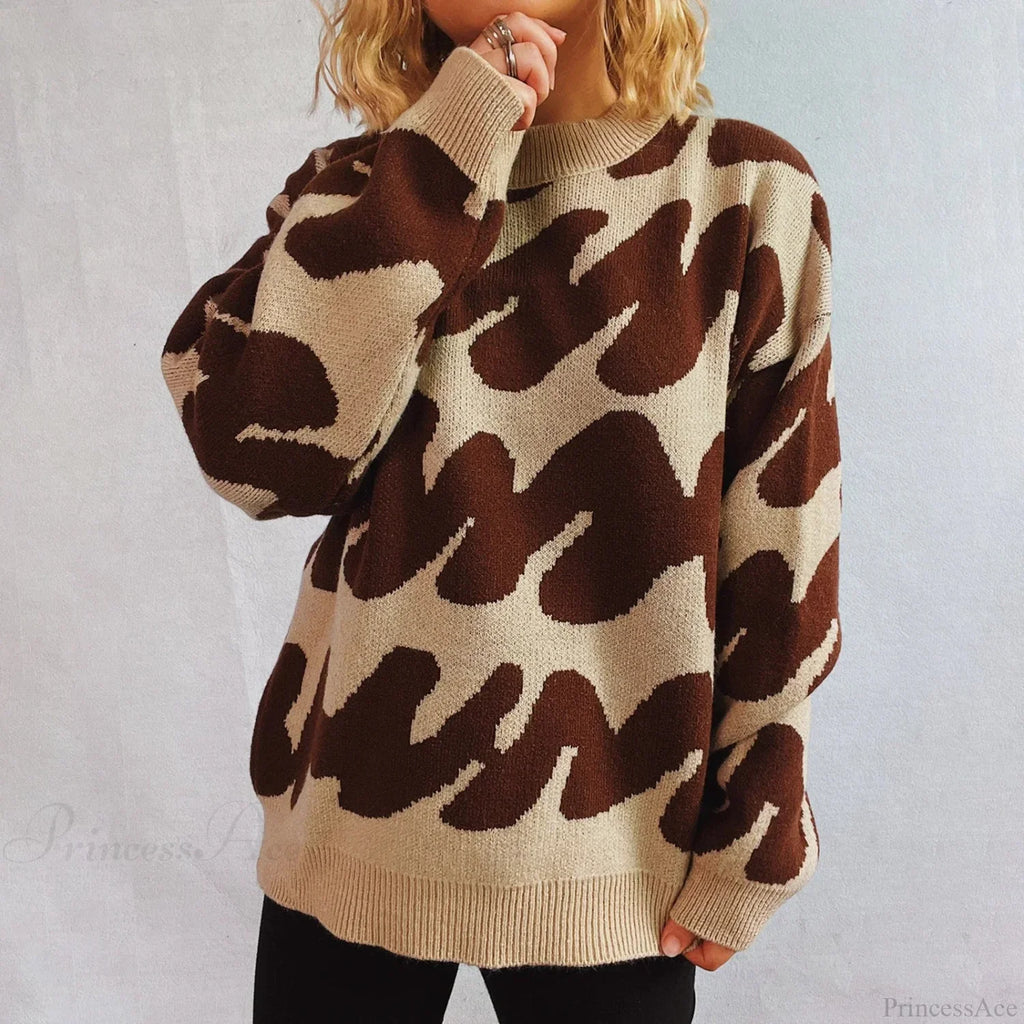 Wave Stripe Print Crew Neck Warm Sweater image 1
