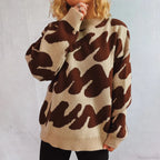 Wave Stripe Print Crew Neck Warm Sweater image 1