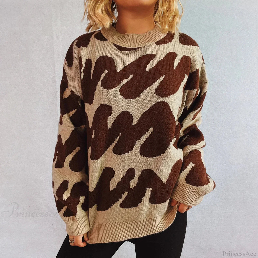 Wave Stripe Print Crew Neck Warm Sweater image 4