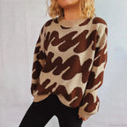 Wave Stripe Print Crew Neck Warm Sweater image 3