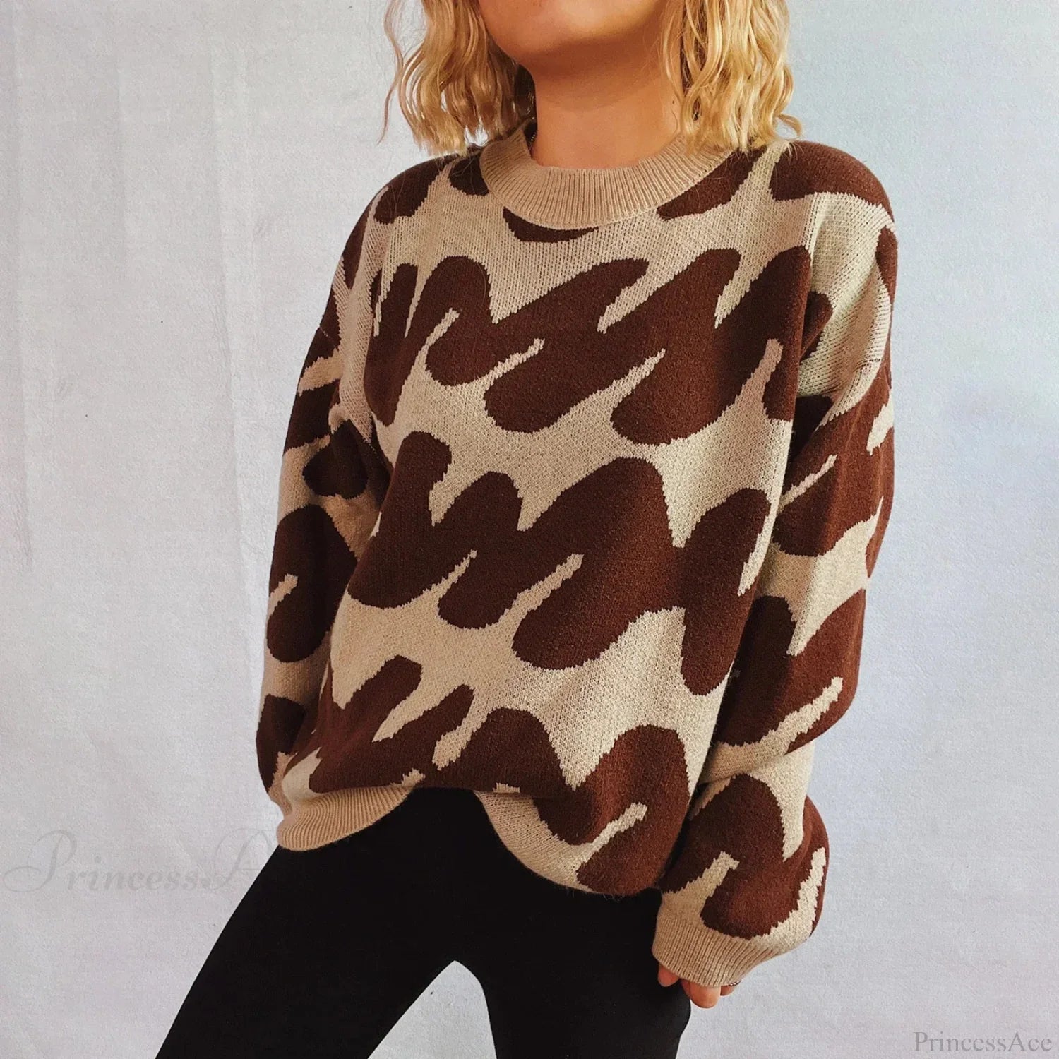 Wave Stripe Print Crew Neck Warm Sweater image 3