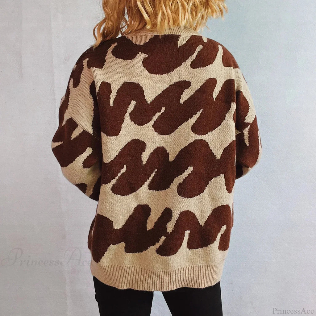 Wave Stripe Print Crew Neck Warm Sweater image 2
