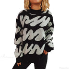 Wave Stripe Print Crew Neck Warm Sweater image 6
