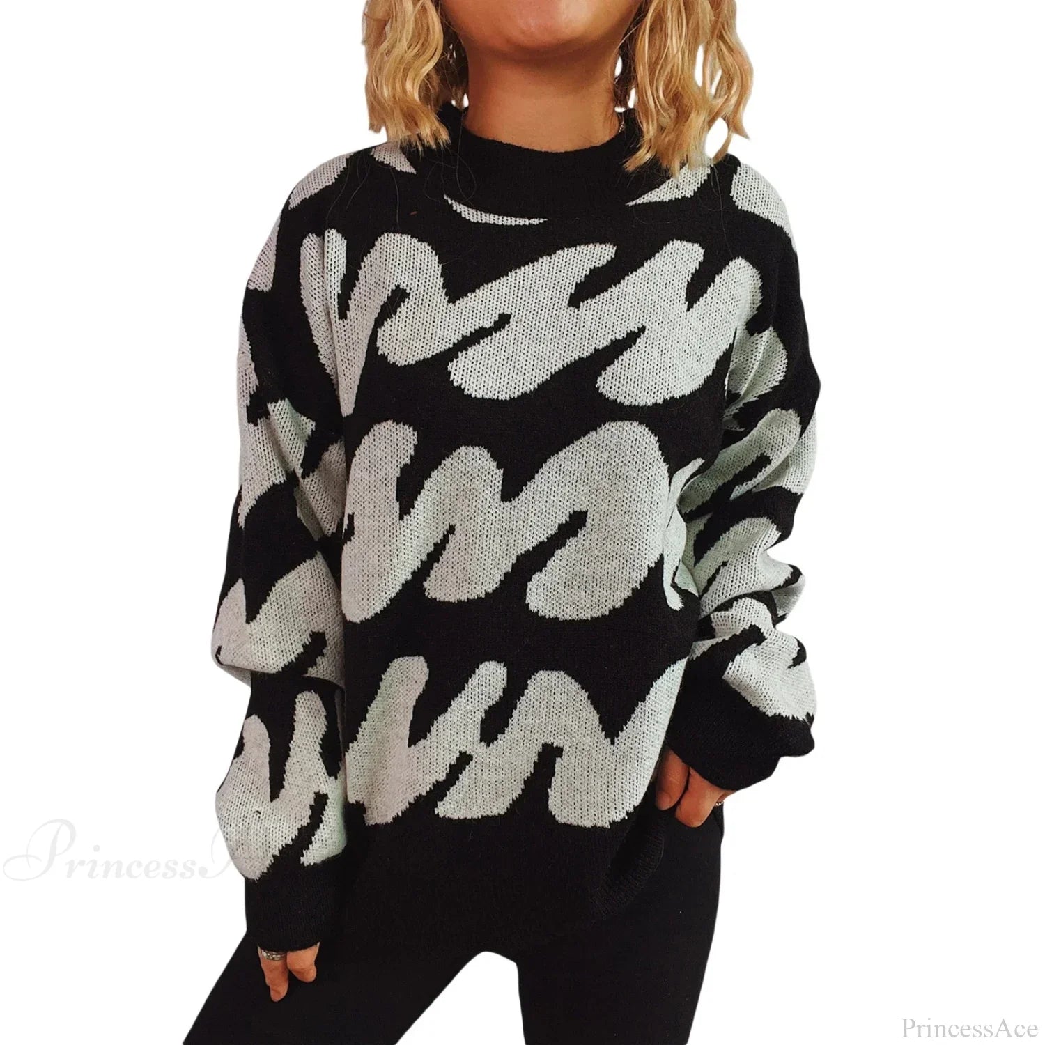 Wave Stripe Print Crew Neck Warm Sweater image 6
