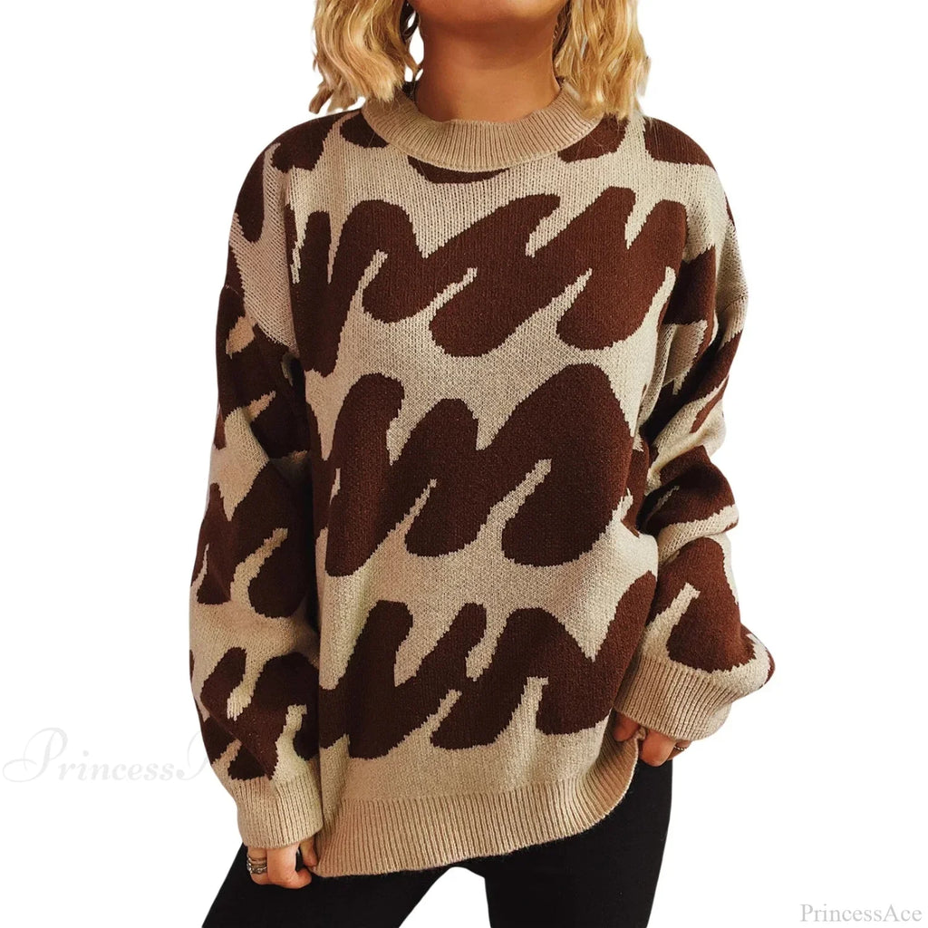 Wave Stripe Print Crew Neck Warm Sweater image 10