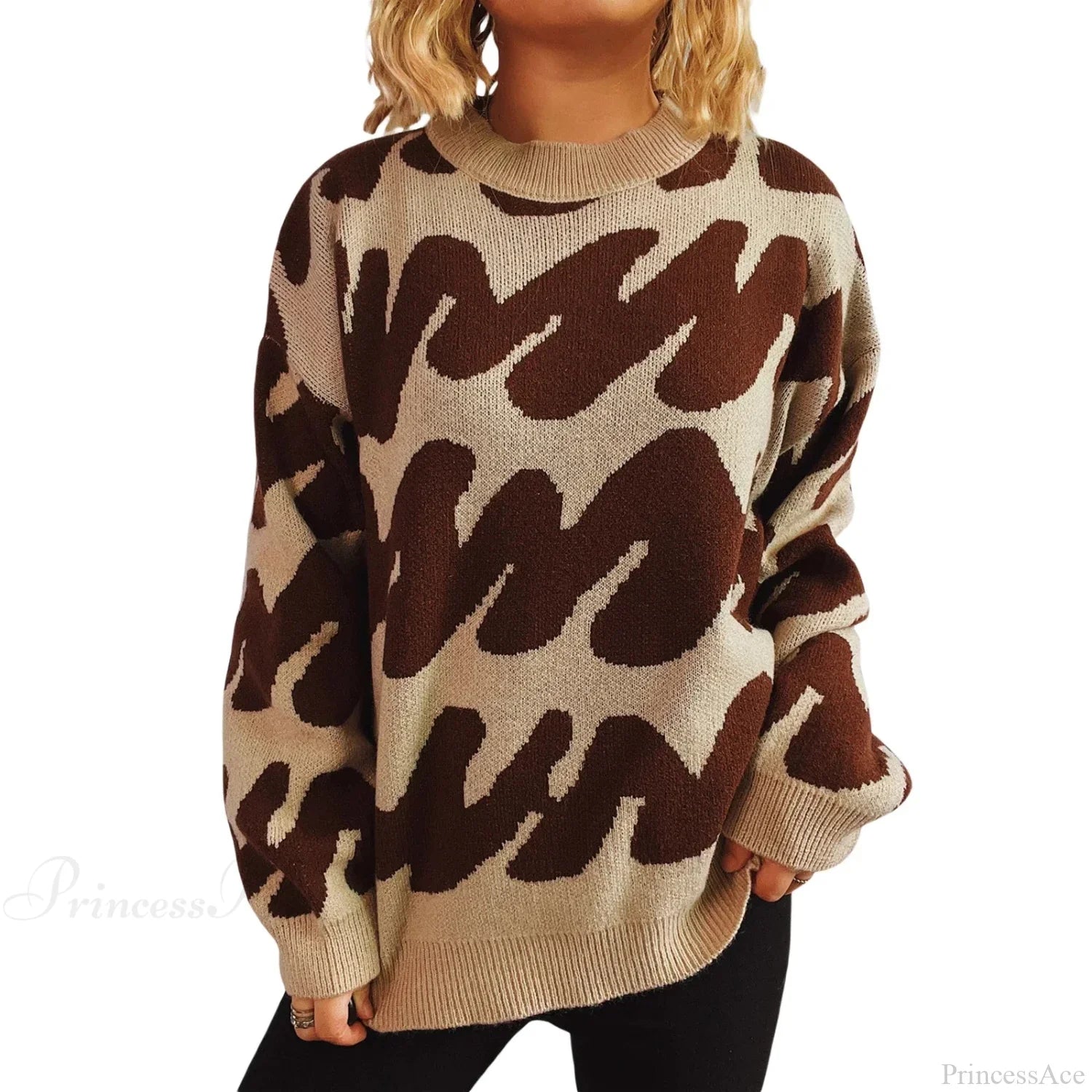 Wave Stripe Print Crew Neck Warm Sweater image 10