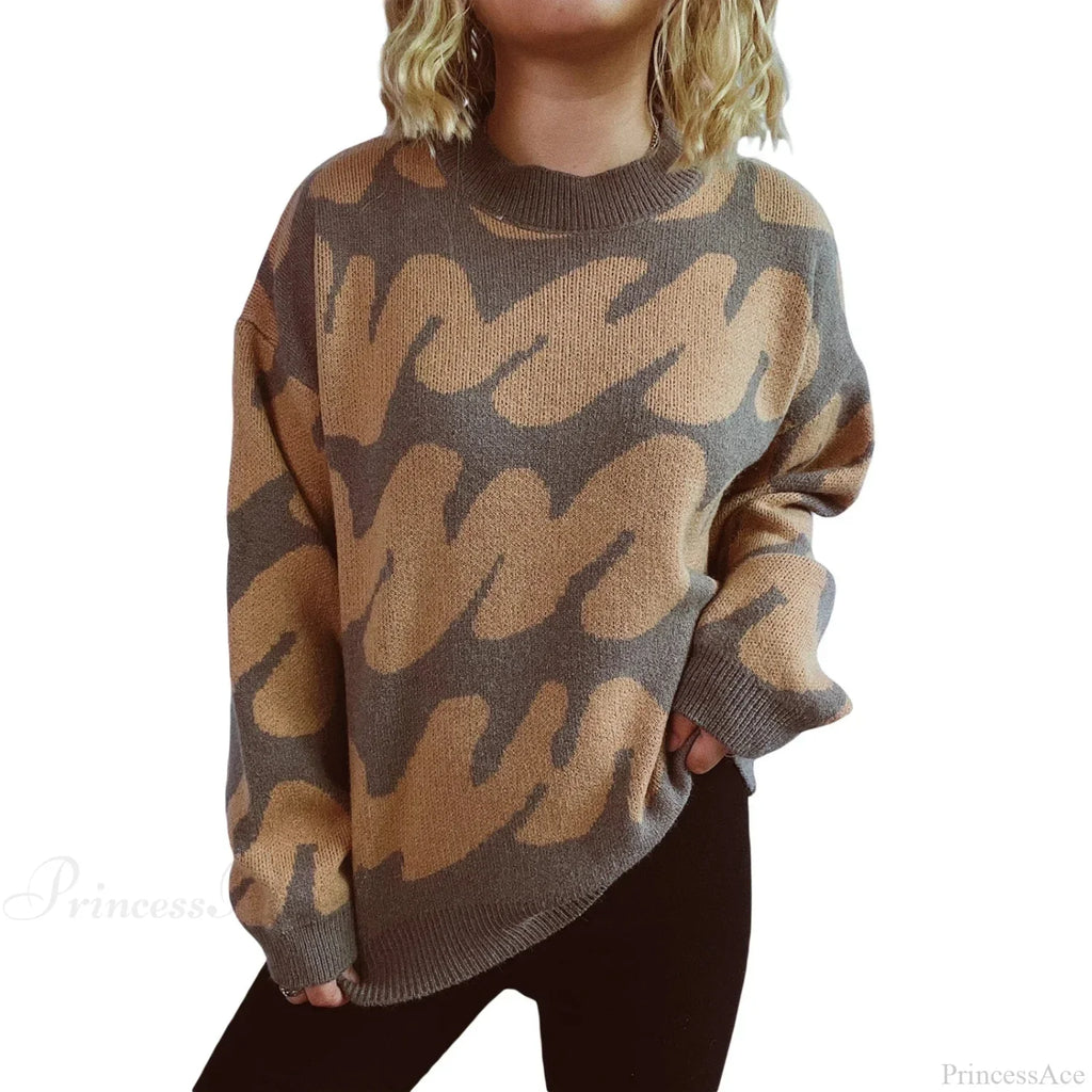 Wave Stripe Print Crew Neck Warm Sweater image 7