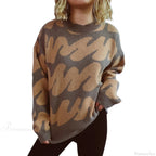 Wave Stripe Print Crew Neck Warm Sweater image 7