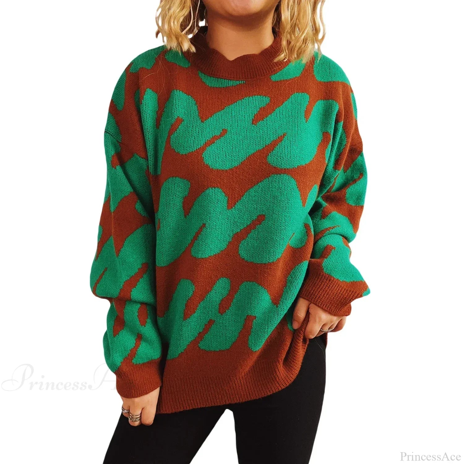 Wave Stripe Print Crew Neck Warm Sweater image 5