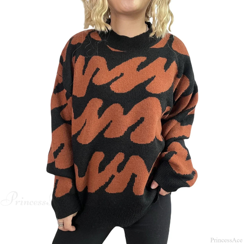 Wave Stripe Print Crew Neck Warm Sweater image 8