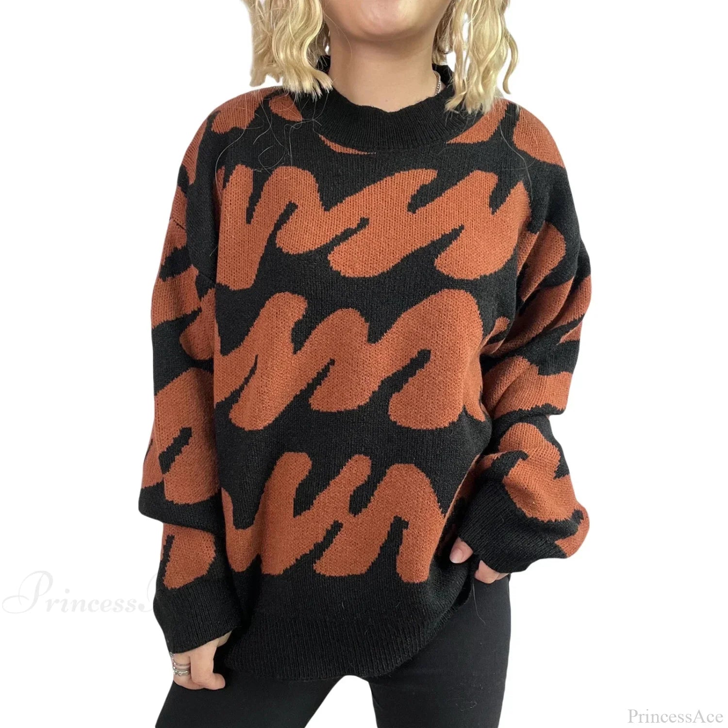 Wave Stripe Print Crew Neck Warm Sweater image 8