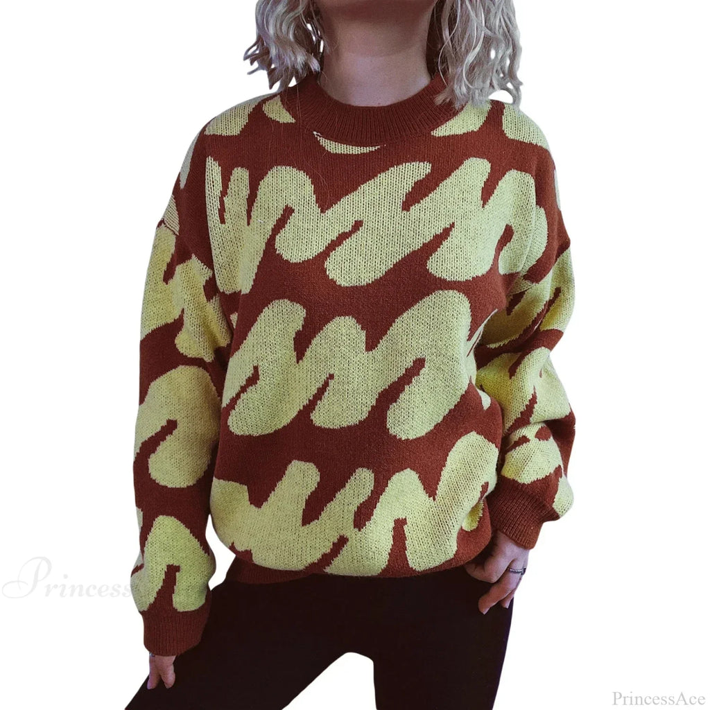Wave Stripe Print Crew Neck Warm Sweater image 9