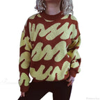 Wave Stripe Print Crew Neck Warm Sweater image 9