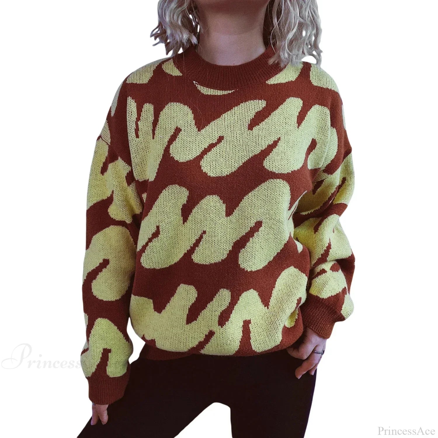 Wave Stripe Print Crew Neck Warm Sweater image 9