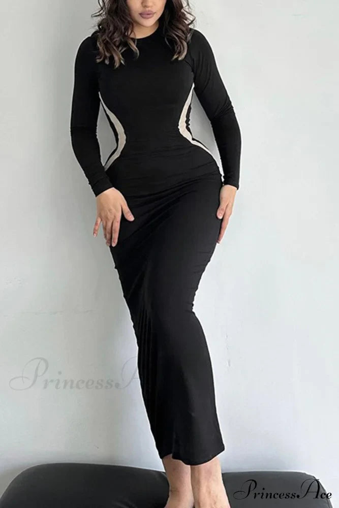 Wavy Slim Fit Midi Dress with Contrast image 4