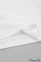 White Asymmetrical Neck Cold Shoulder Knit Long Sleeve Tee image 5