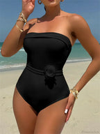 White Black 3D Flower One Piece Swimsuit image 2