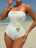 White Black 3D Flower One Piece Swimsuit image 3