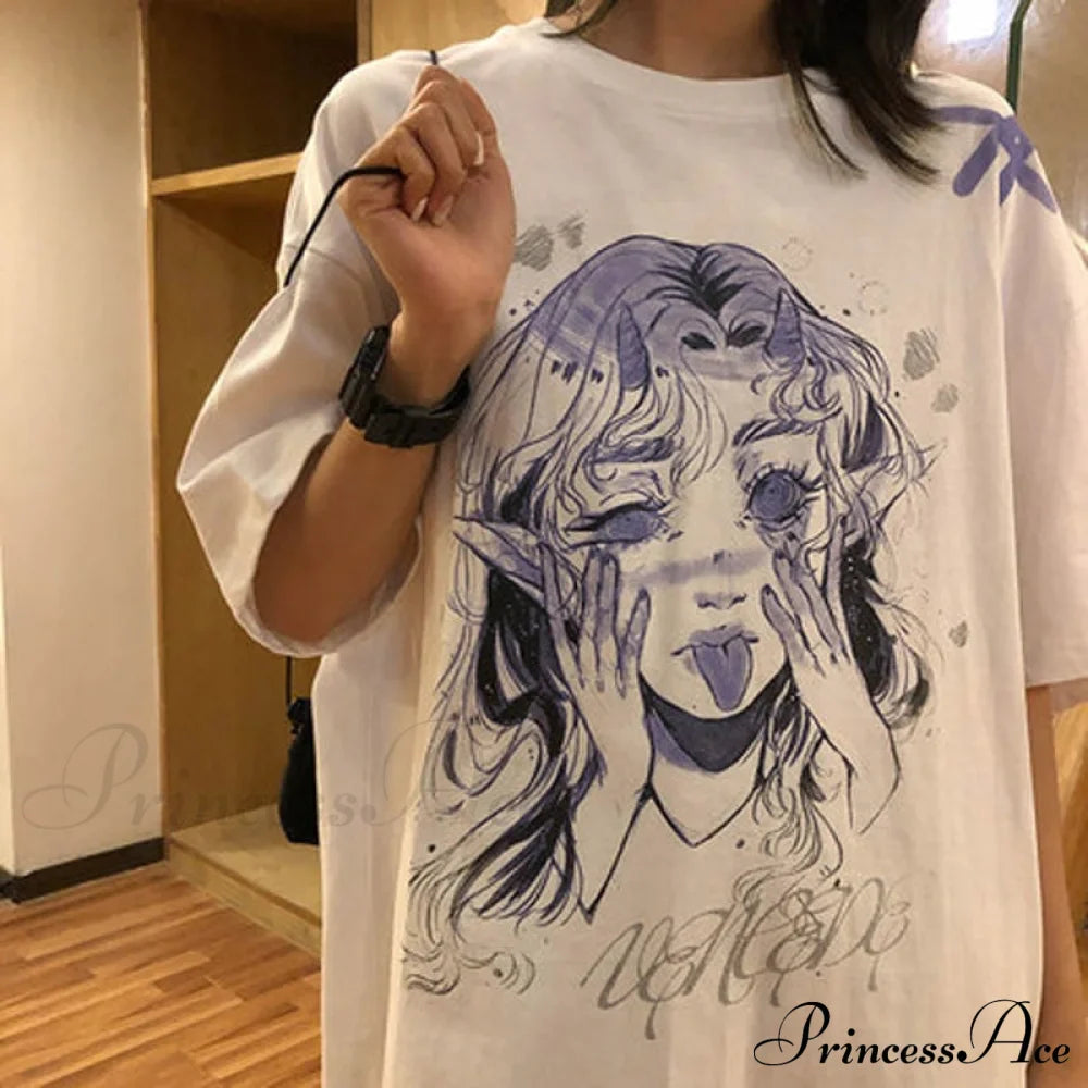 White Cartoon Female Kawaii Tops Tee image 1