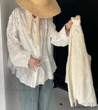 White Cotton Embroidery Lace Long Sleeve Boho Beach Blouse image 1