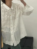 White Cotton Embroidery Lace Long Sleeve Boho Beach Blouse image 3