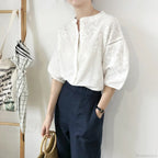 White Cotton Floral Embroidery Vintage Boho Summer Blouse image 4