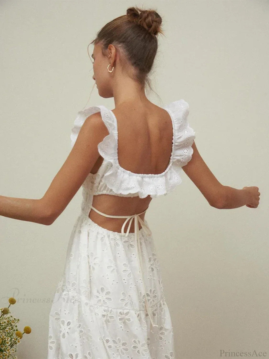White Cotton Floral Lace Maxi Dress image 4