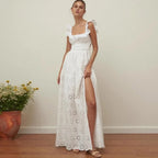 White Cotton Floral Lace Maxi Dress image 1