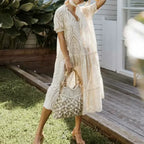 White Cotton Long Lace Dress image 3