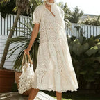 White Cotton Long Lace Dress image 1