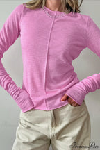 White Crew Neck Knit Panel Long Sleeve Tee image 4