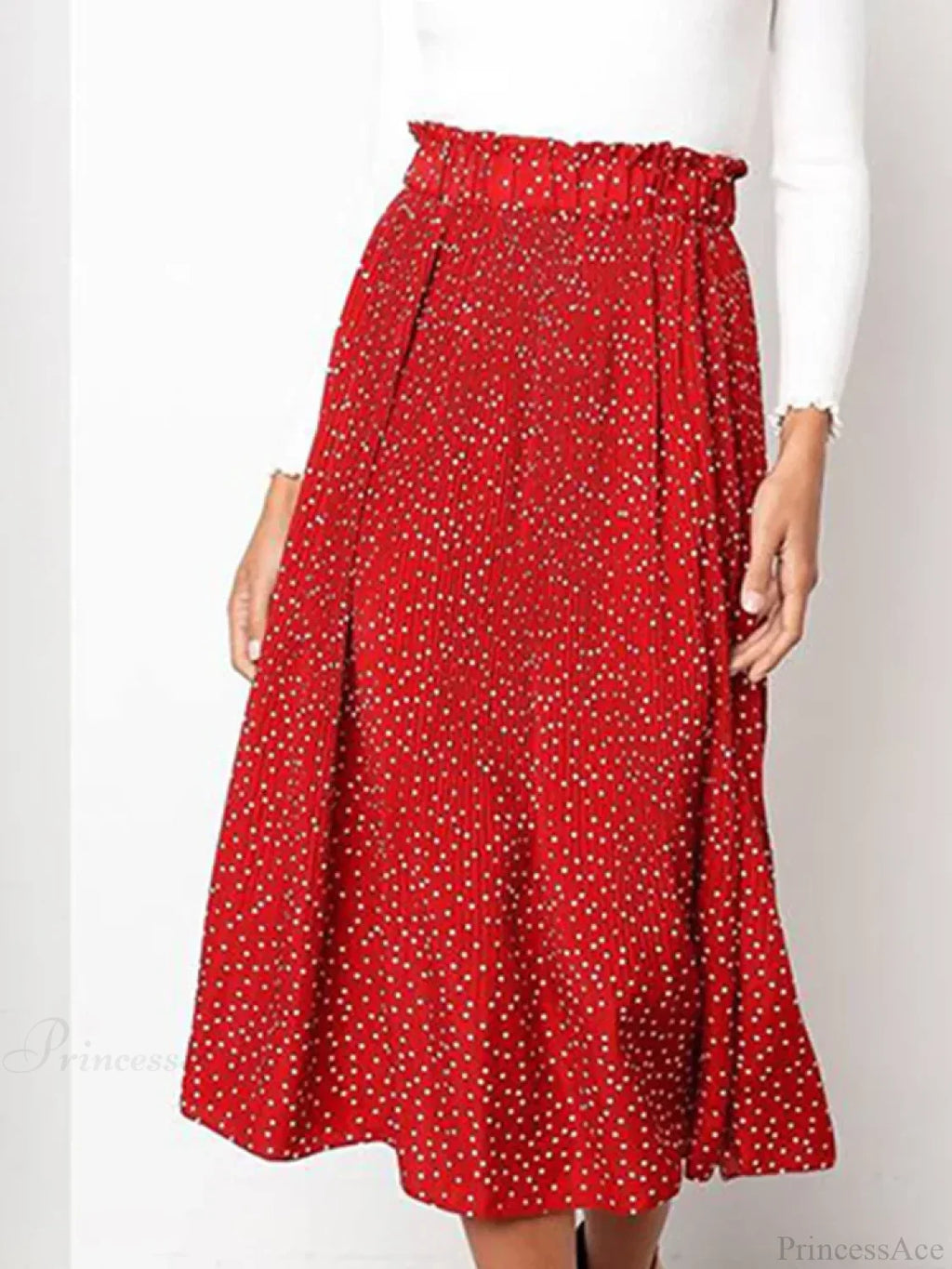 White Dots Floral Print Pleated Midi Skirt with Pockets image 4