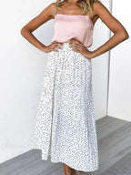 White Dots Floral Print Pleated Midi Skirt with Pockets image 5
