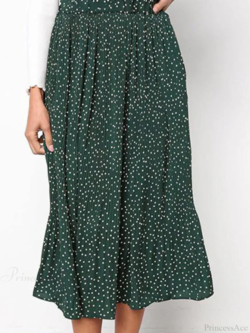 White Dots Floral Print Pleated Midi Skirt with Pockets image 3