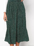 White Dots Floral Print Pleated Midi Skirt with Pockets image 3