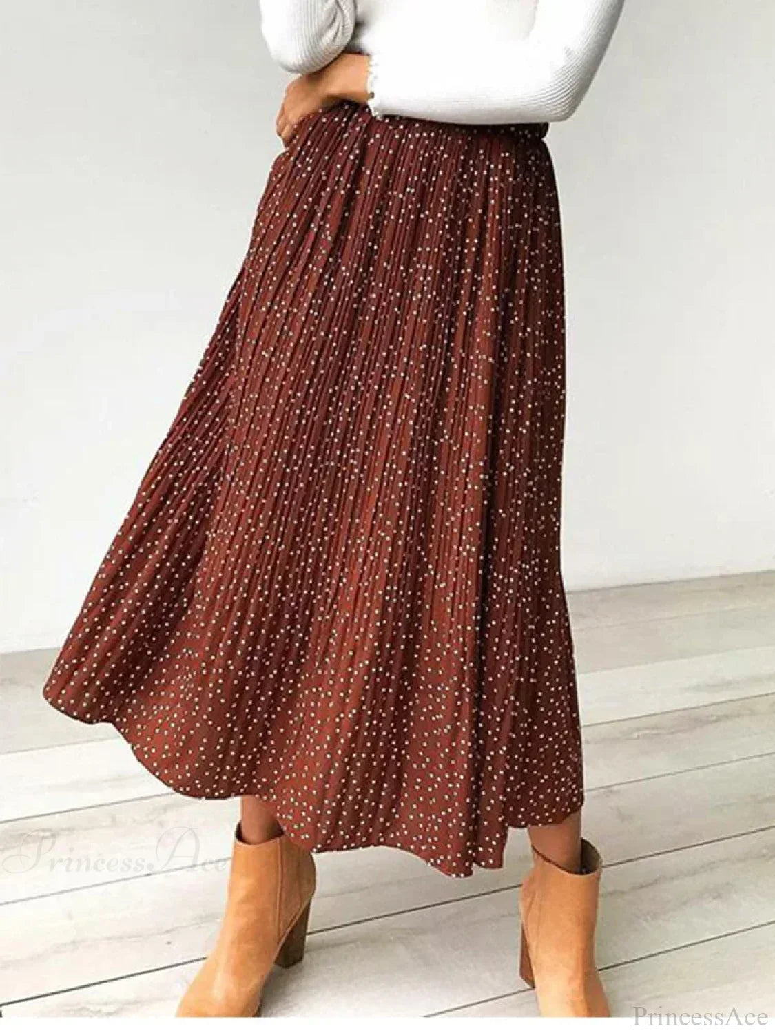 White Dots Floral Print Pleated Midi Skirt with Pockets image 1