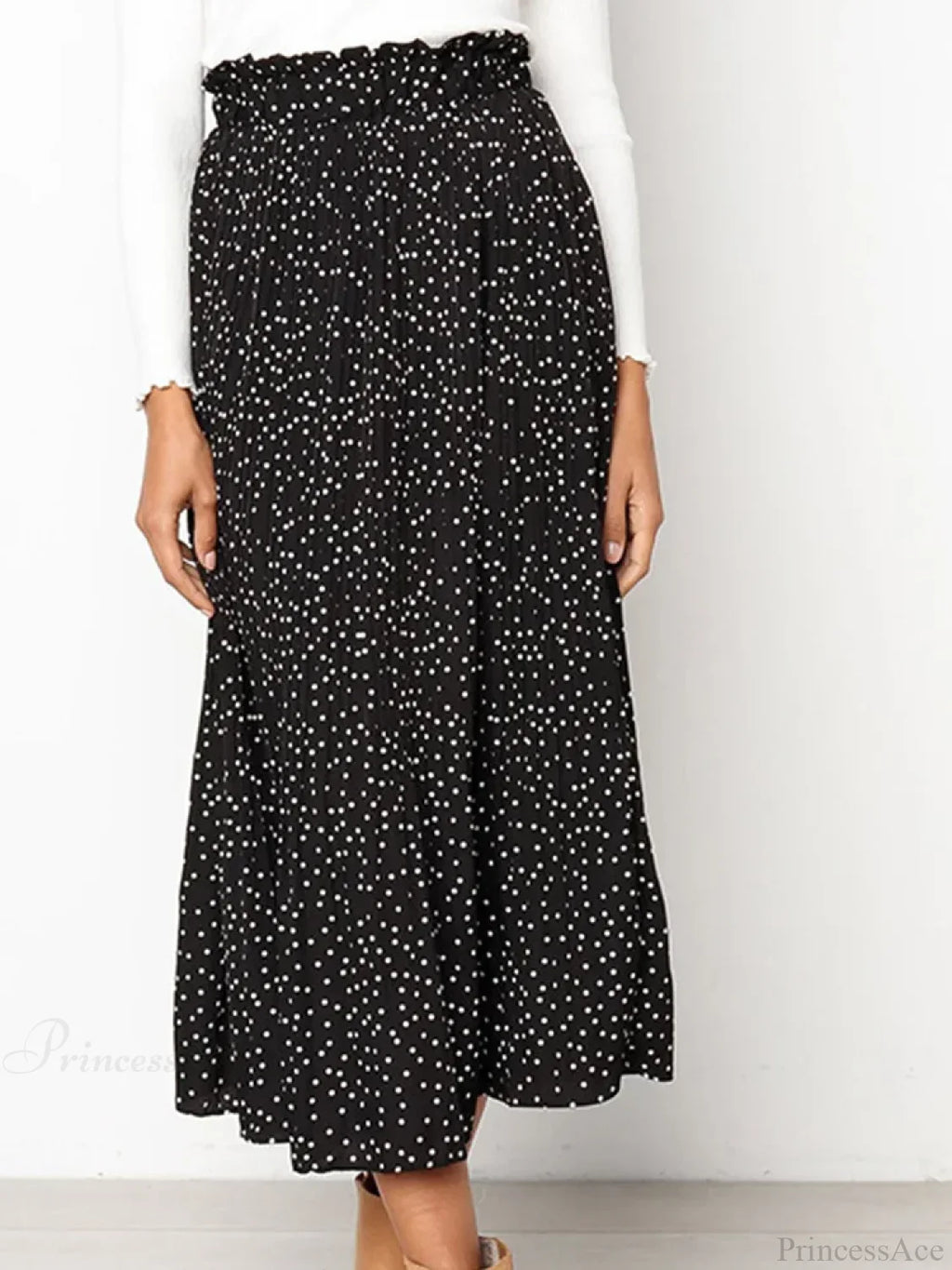 White Dots Floral Print Pleated Midi Skirt with Pockets image 2