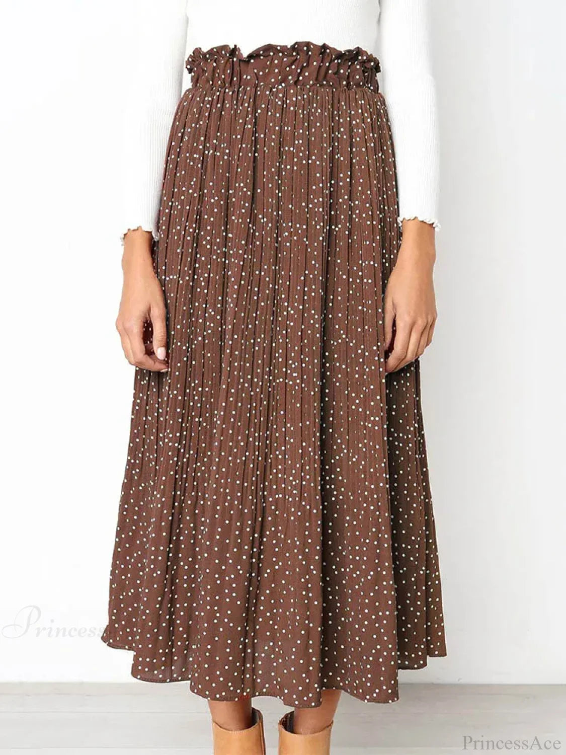 White Dots Floral Print Pleated Midi Skirt with Pockets image 7