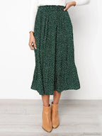 White Dots Floral Print Pleated Midi Skirt with Pockets image 8