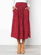 White Dots Floral Print Pleated Midi Skirt with Pockets image 9