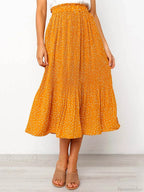 White Dots Floral Print Pleated Midi Skirt with Pockets image 11
